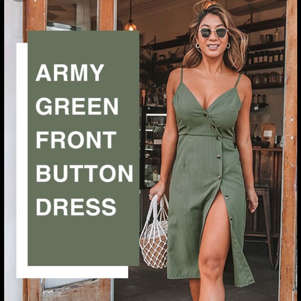 Army Green Button-Down Dress